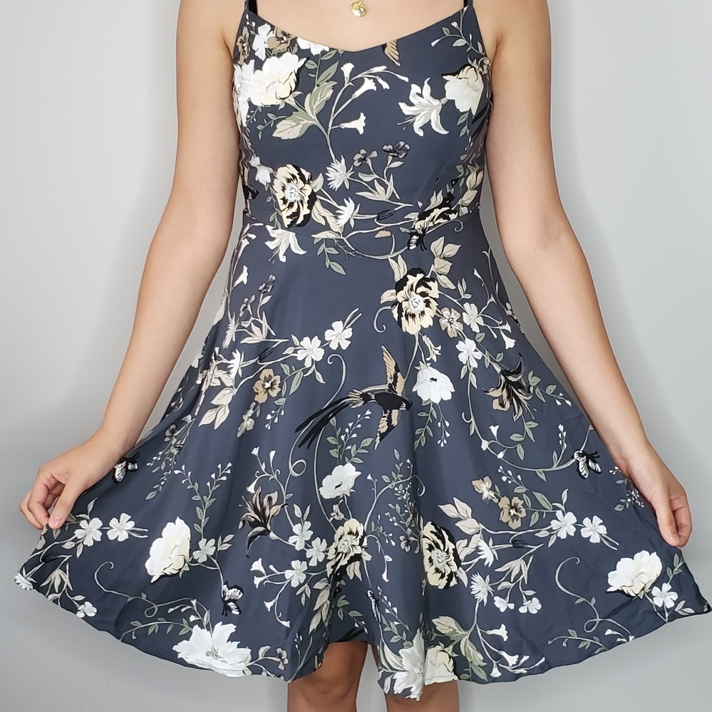 Old Navy Blue Floral and Bird Print Dress